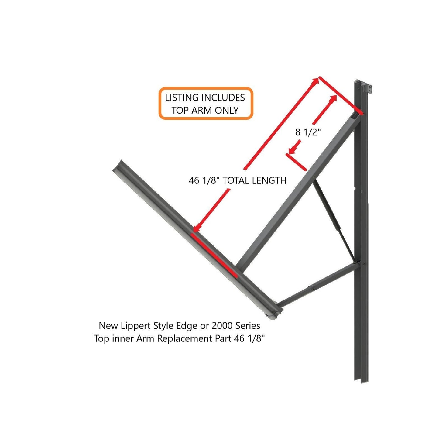New Lippert Style Edge or 2000 Series Top inner Arm Replacement Part 46 1/8"