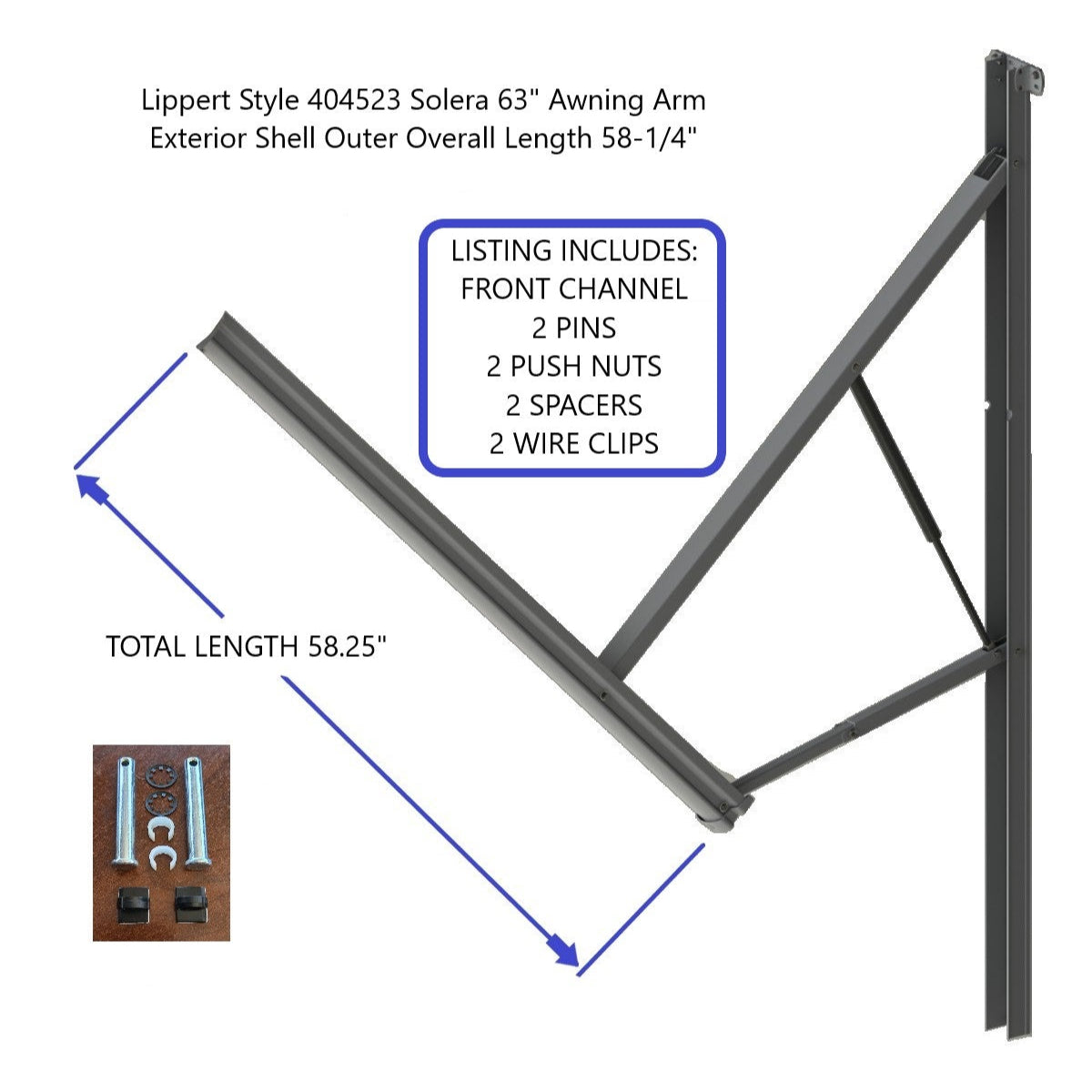 Lippert Style 404523 Solera 63" Awning Arm Exterior Shell Outer Overall Length 58-1/4"