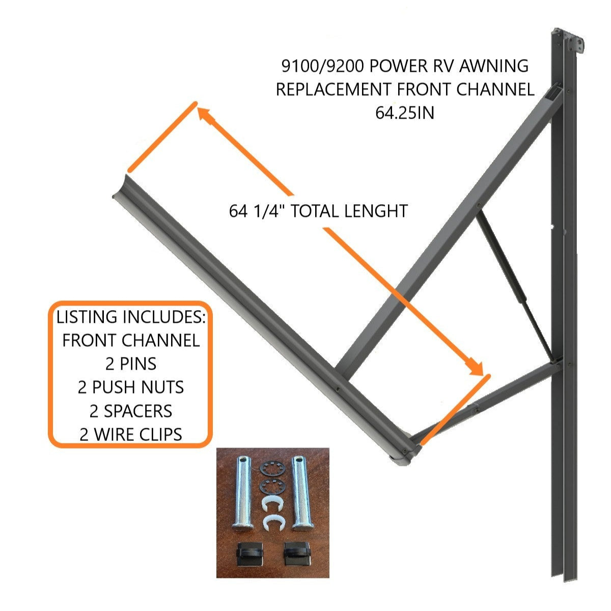 8952002.400UL 9100/9200-POWER RV AWNING REPLACEMENT FRONT CHANNEL 64.25IN BLACK