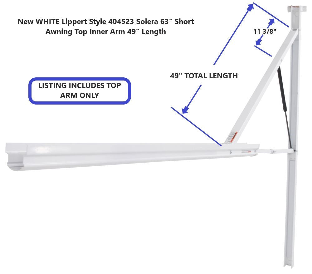 New WHITE Lippert Style 404523 Solera 63" Short Awning Top Inner Arm 49" Length