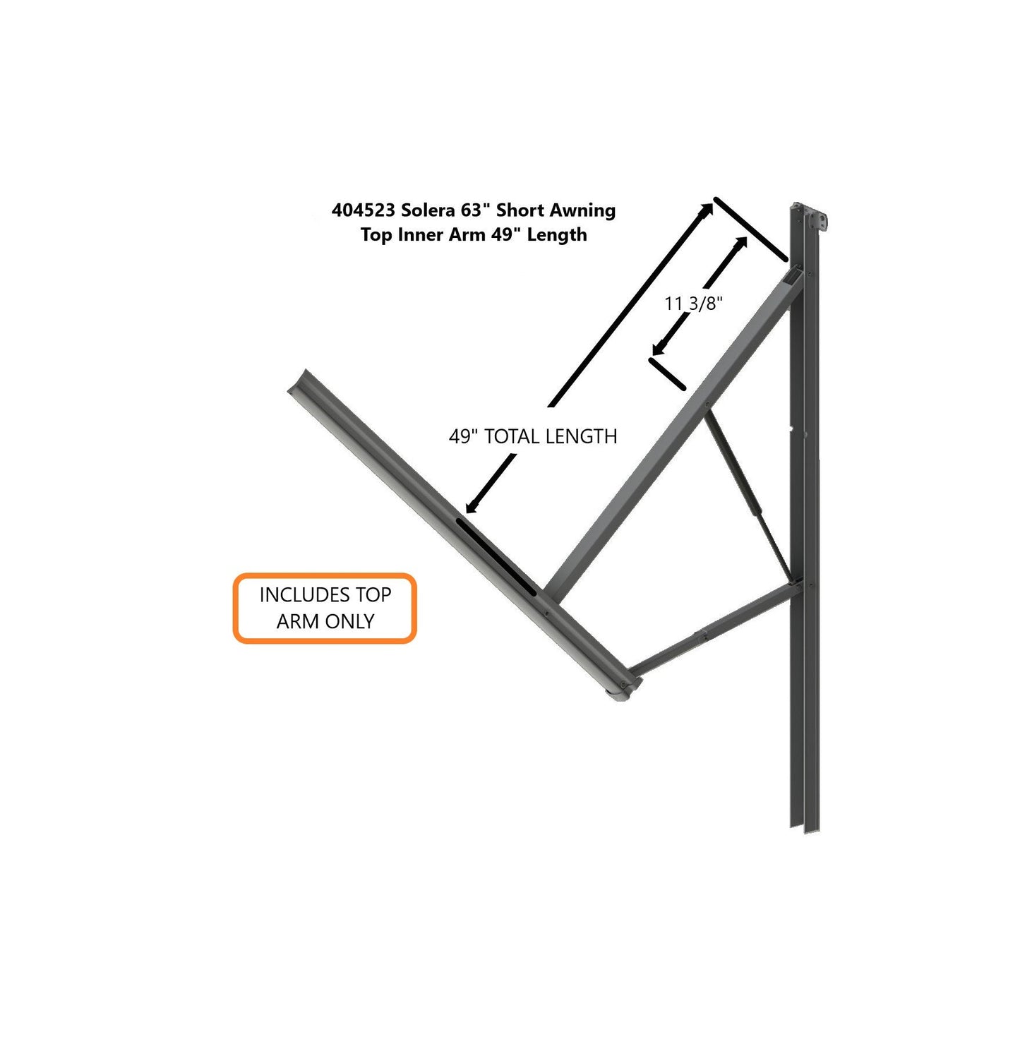 New Lippert Style 404523 Solera 63" Short Awning Top Inner Arm 49" Length