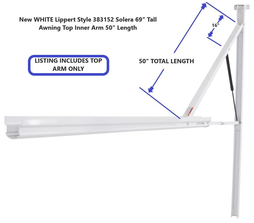 New WHITE Lippert Style 383152 Solera 69" Tall Awning Top Inner Arm 50" Length