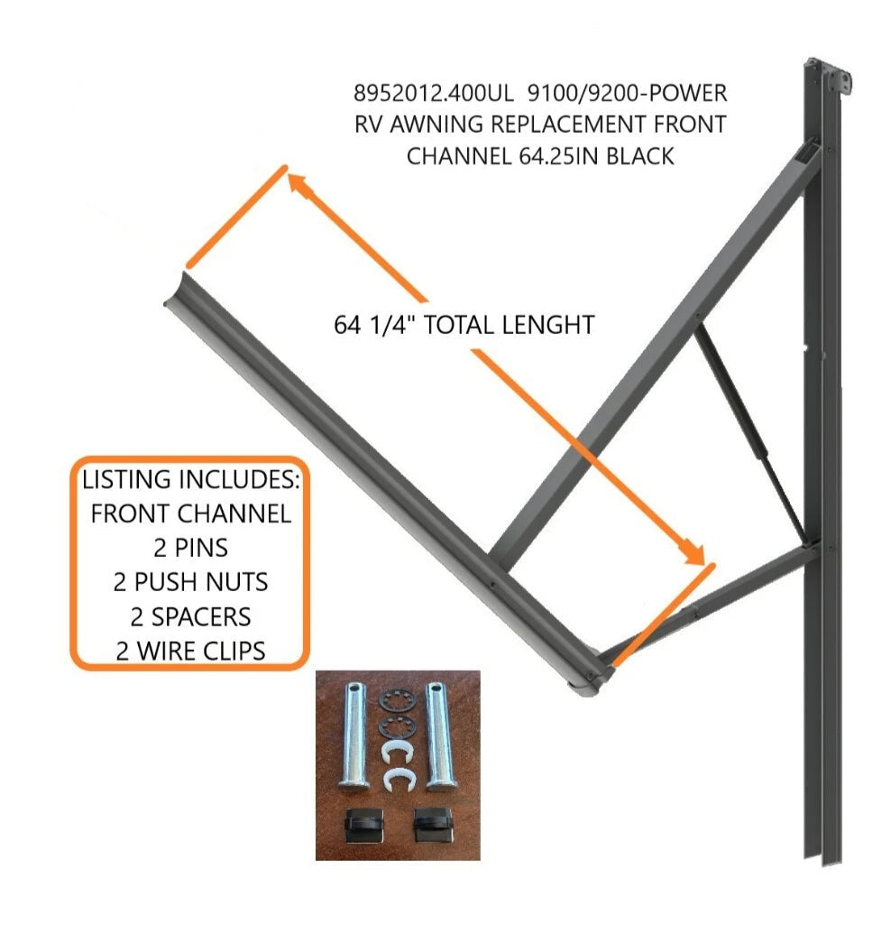 8952012.400UL 9100/9200-POWER RV AWNING REPLACEMENT FRONT CHANNEL 64.25IN BLACK