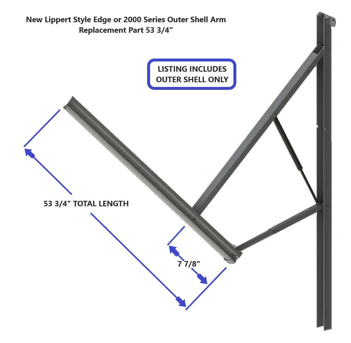 Lippert Style Edge or 2000 Series Outer Shell Arm Replacement Part 53 3/4"
