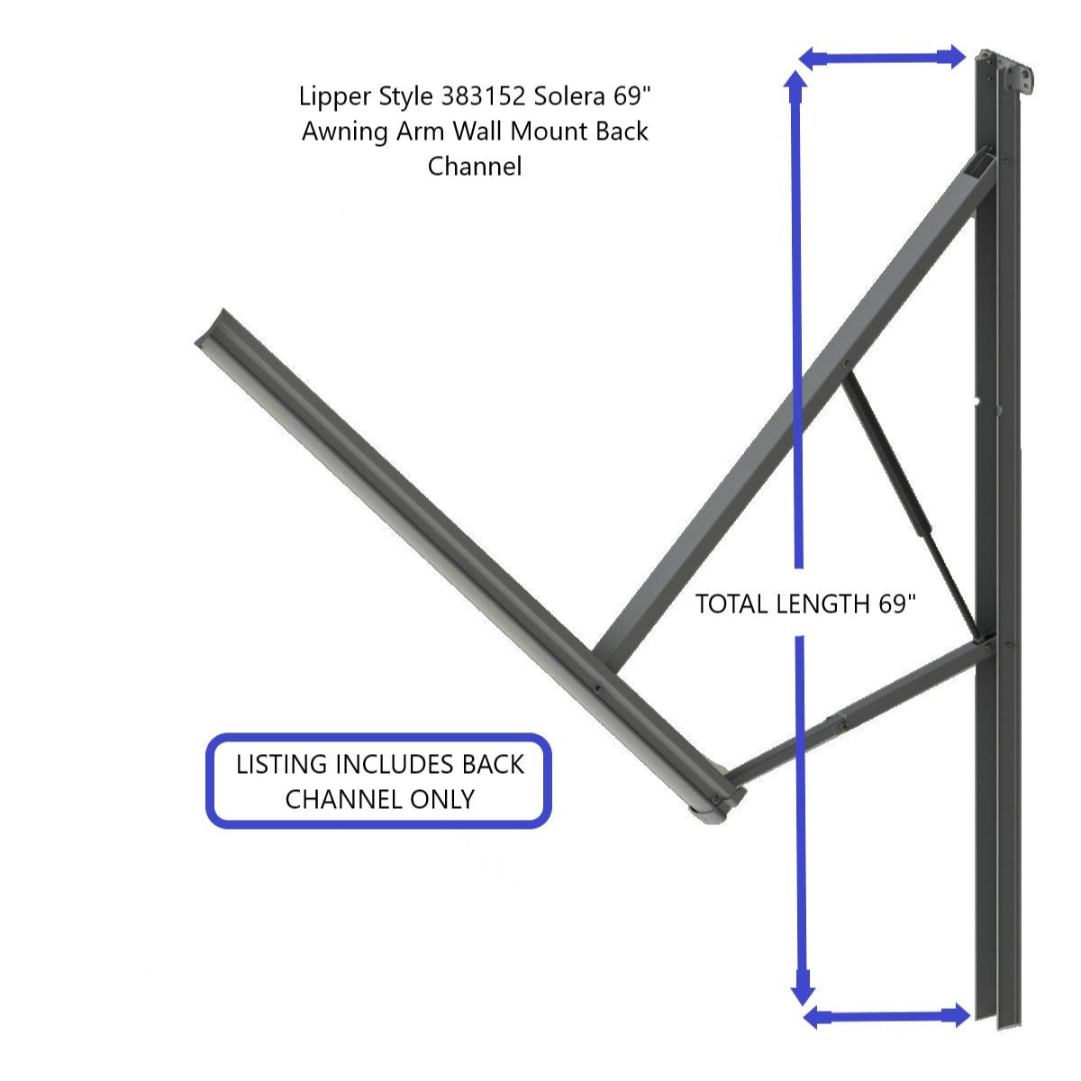 Lippert Style 383152 Solera 69" Awning Arm Wall Mount Back Channel