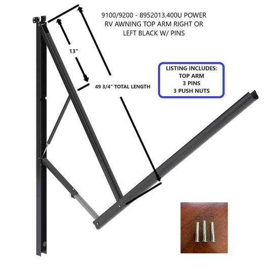 9100/9200 - 8952013.400U POWER RV AWNING TOP ARM RIGHT OR LEFT BLACK W/ PINS