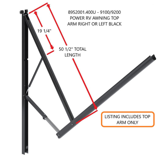 8952001.400U - 9100/9200 POWER RV AWNING TOP ARM RIGHT OR LEFT BLACK