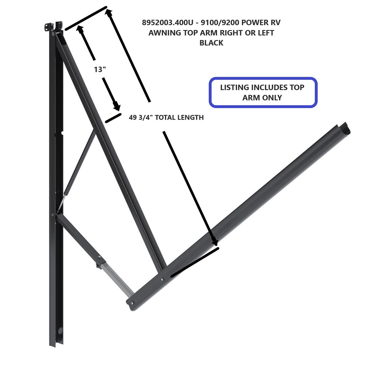 8952003.400U - 9100/9200 POWER RV AWNING TOP ARM RIGHT OR LEFT BLACK