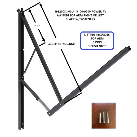 8952003.400U - 9100/9200 POWER RV AWNING TOP ARM RIGHT OR LEFT BLACK W/FASTENERS