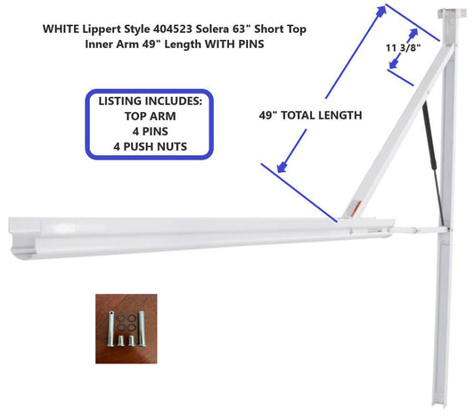 WHITE Lippert Style 404523 Solera 63" Short Top Inner Arm 49" Length WITH PINS