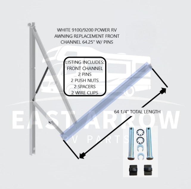 WHITE 9100/9200 POWER RV AWNING REPLACEMENT FRONT CHANNEL 64.25" W/ PINS