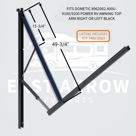 8962002.400U- 9100/9200 POWER RV AWNING TOP ARM RIGHT OR LEFT BLACK