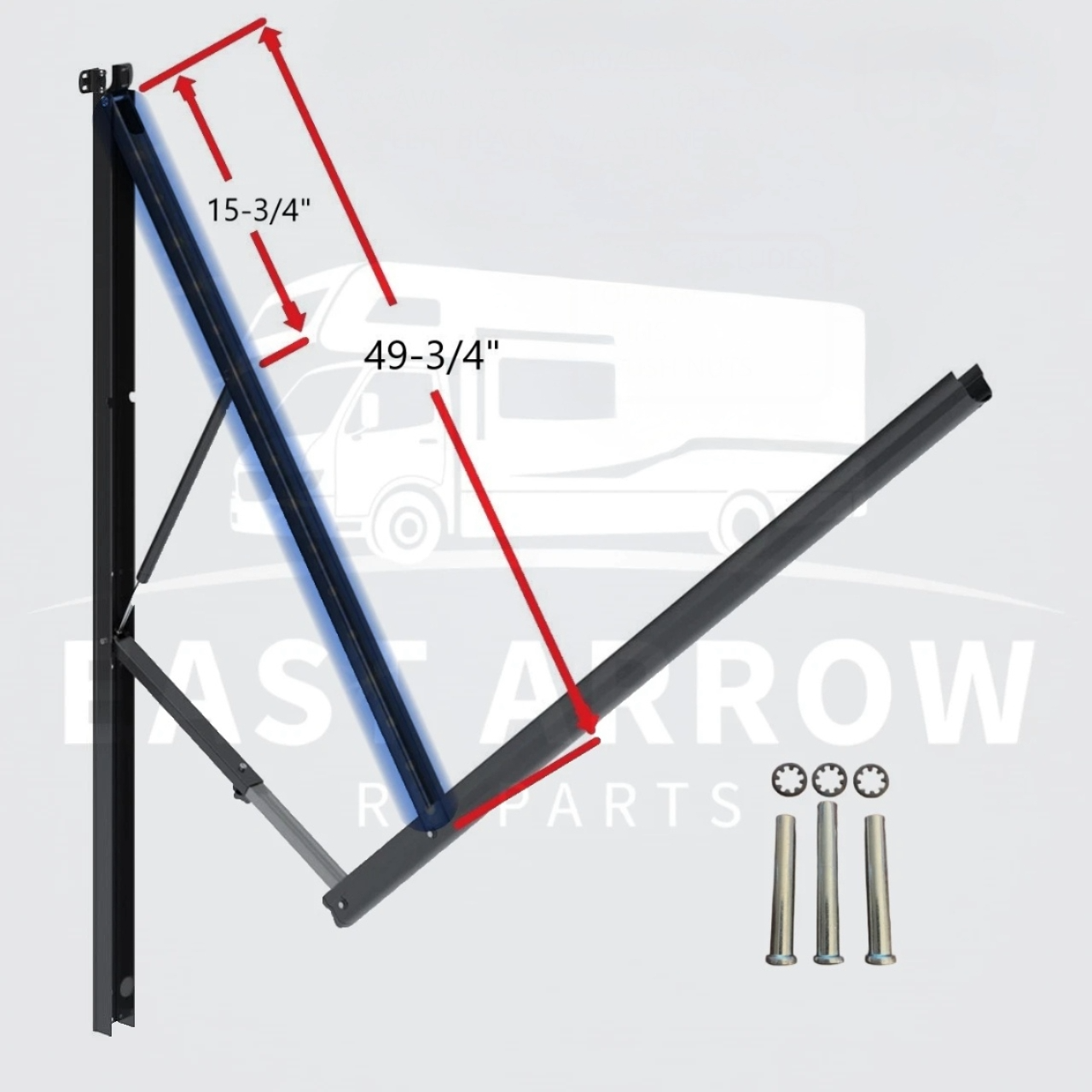 HEAVY DUTY 9100 /9200 POWER RV AWNING TOP ARM RIGHT OR LEFT BLACK W/PINS