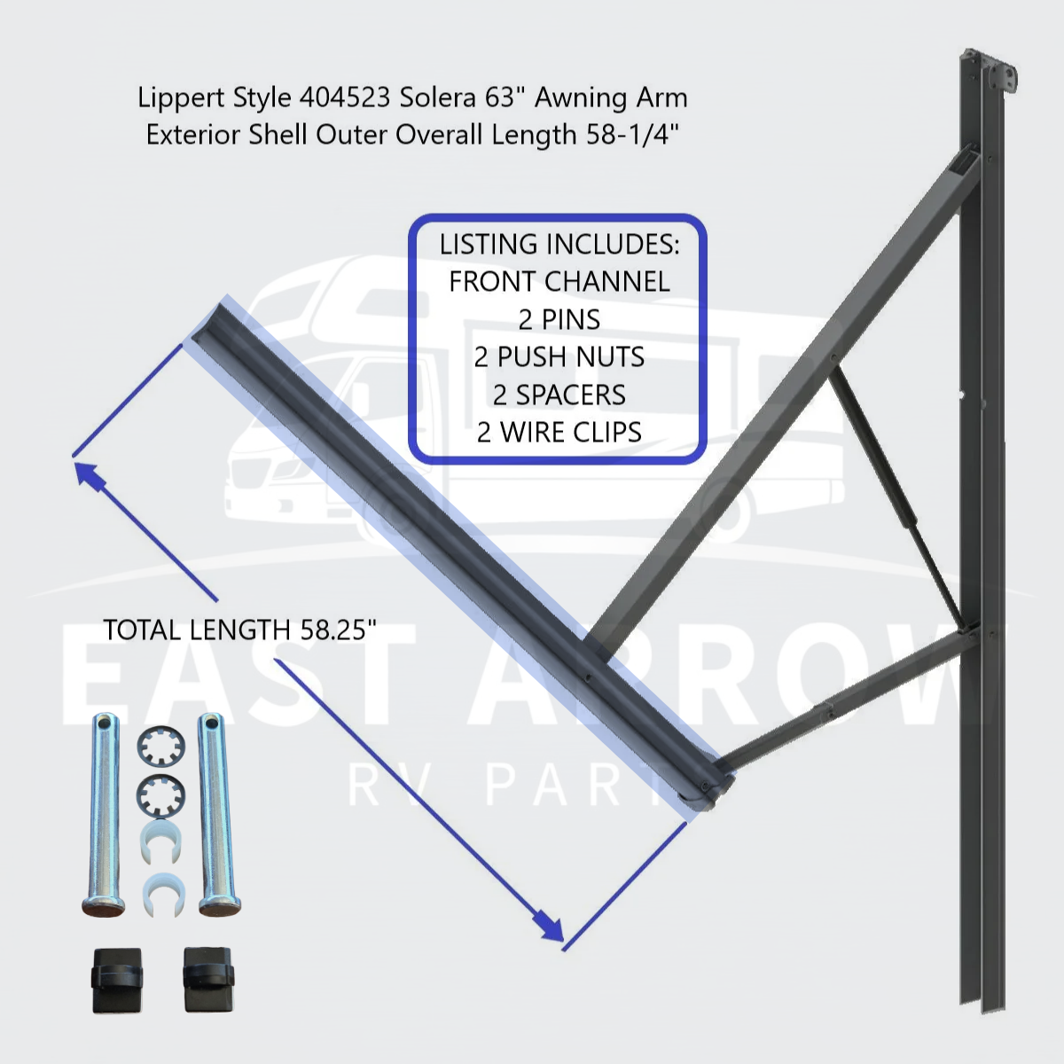 Lippert Style 404523 Solera Awning Arm Exterior Shell Outer Overall Length 58-1/4"