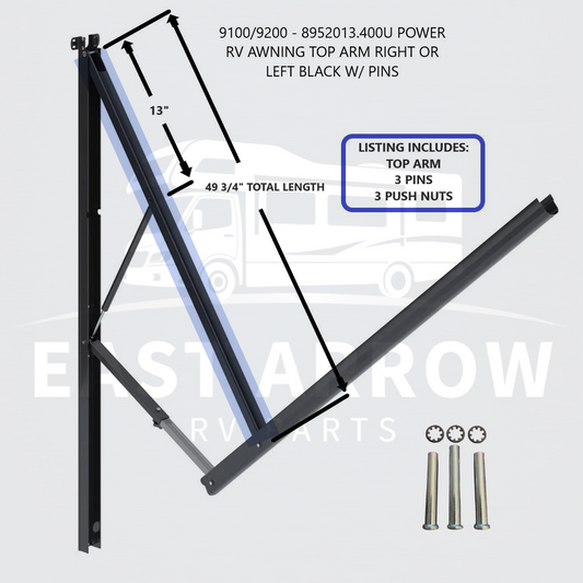 9100/9200 - 8952013.400U POWER RV AWNING TOP ARM RIGHT OR LEFT BLACK W/ PINS