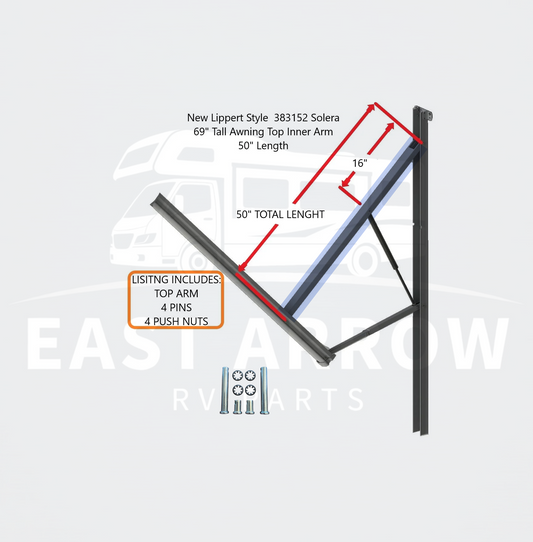 New Lippert Style 383152 Solera 69" Tall Awning Top Inner Arm 50" Length W/PINS