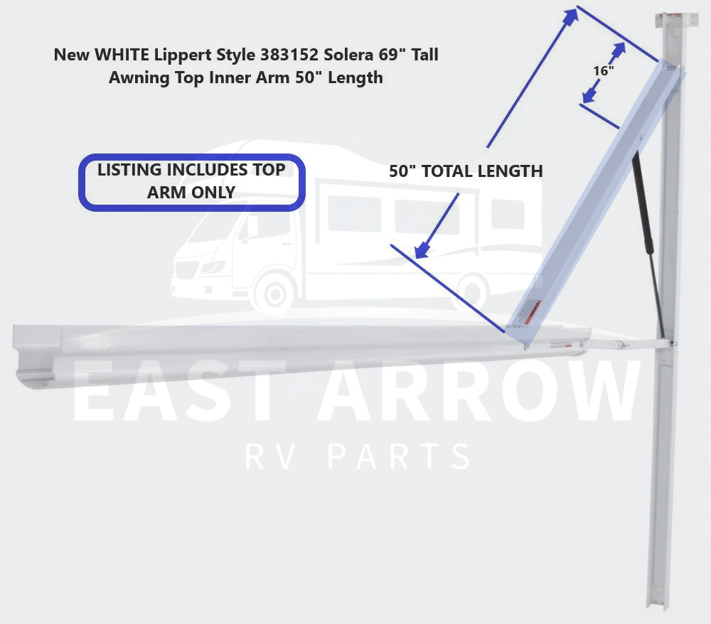 New WHITE Lippert Style 383152 Solera 69" Tall Awning Top Inner Arm 50" Length