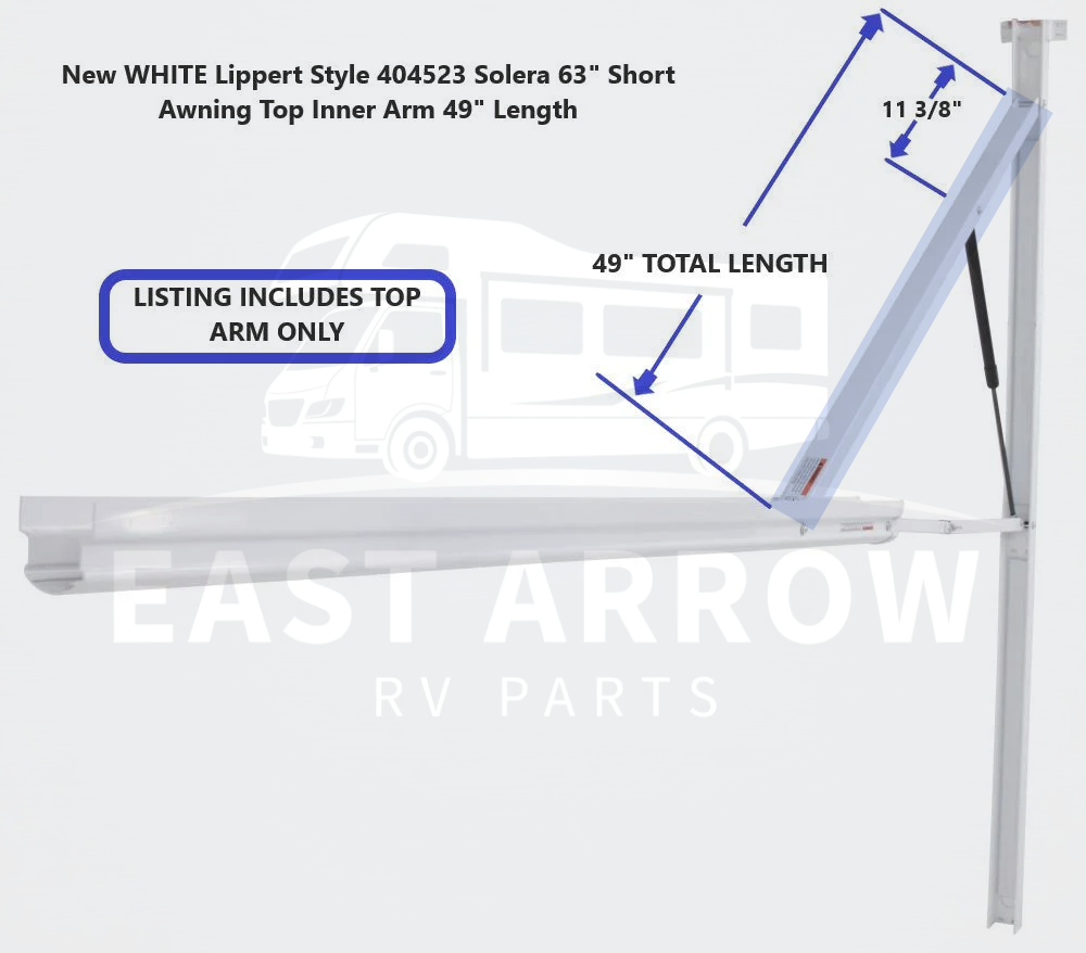 New WHITE Lippert Style 404523 Solera 63" Short Awning Top Inner Arm 49" Length