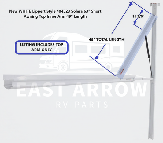 New WHITE Lippert Style 404523 Solera 63" Short Awning Top Inner Arm 49" Length