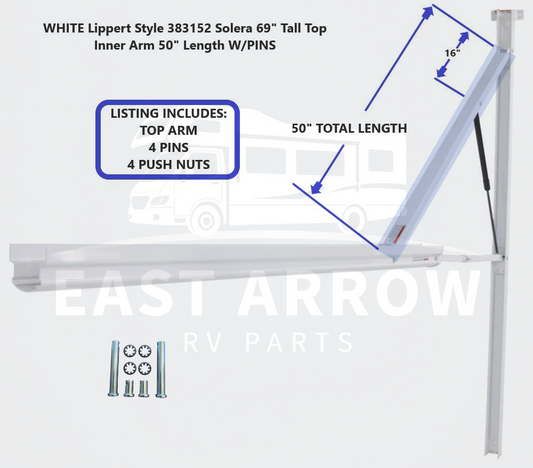 WHITE Lippert Style 383152 Solera 69" Tall Top Inner Arm 50" Length W/PINS