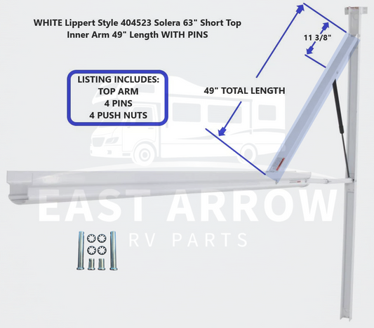 WHITE Lippert Style 404523 Solera 63" Short Top Inner Arm 49" Length WITH PINS