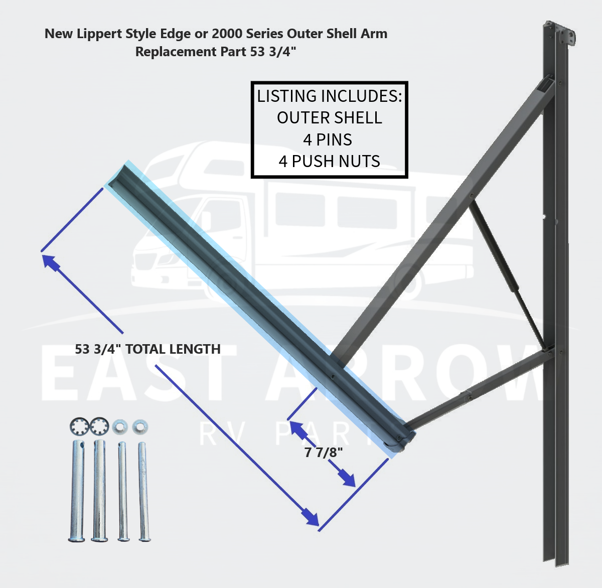 Lippert Style Edge or 2000 Series Outer Shell Arm Replacement Part 53 3/4"
