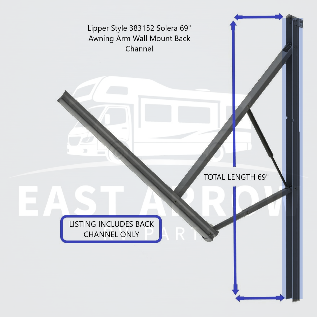 Lippert Style 383152 Solera 69" Awning Arm Wall Mount Back Channel