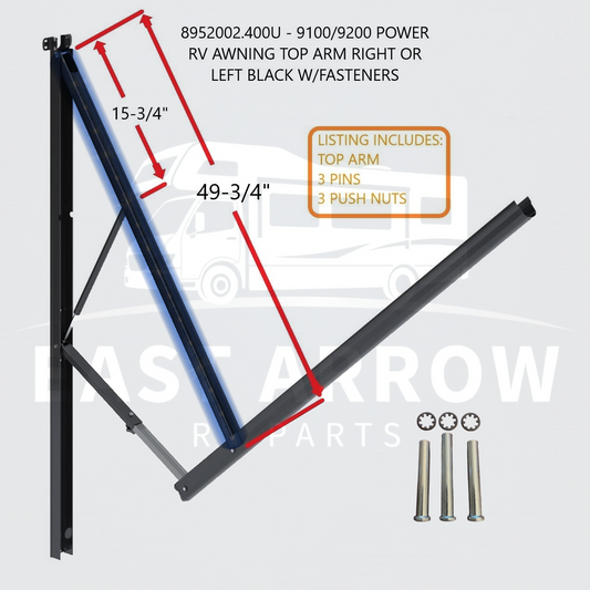 8952002.400U - 9100/9200 POWER RV AWNING TOP ARM RIGHT OR LEFT BLACK W/FASTENERS