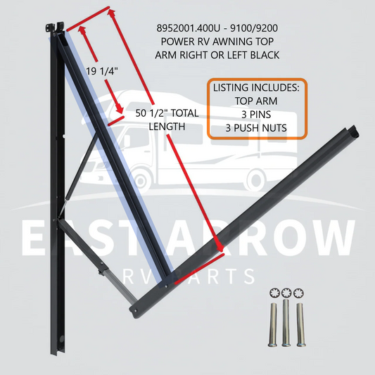 8952001.400U - 9100/9200 POWER RV AWNING TOP ARM RIGHT OR LEFT BLACK W/FASTENERS