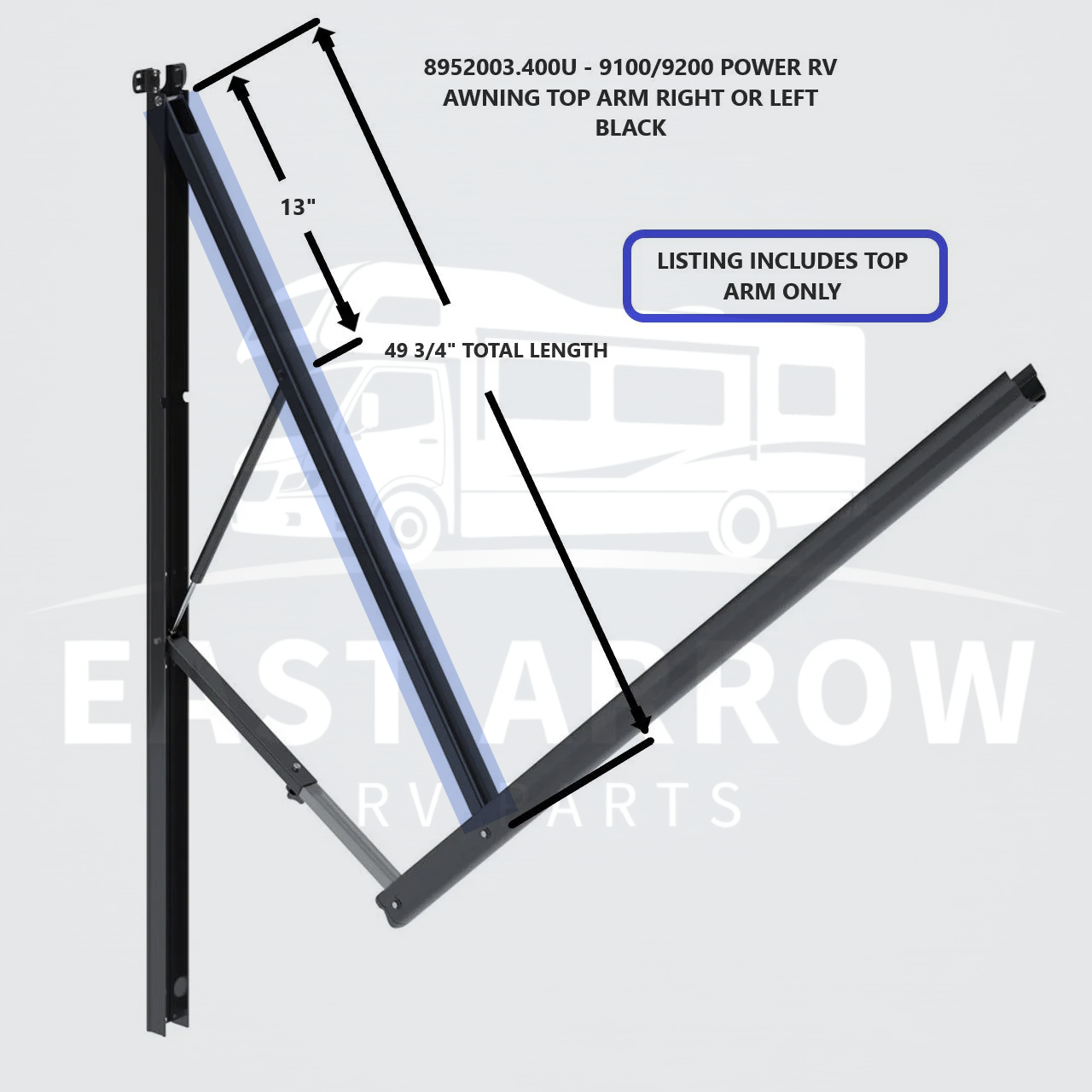 8952003.400U - 9100/9200 POWER RV AWNING TOP ARM RIGHT OR LEFT BLACK