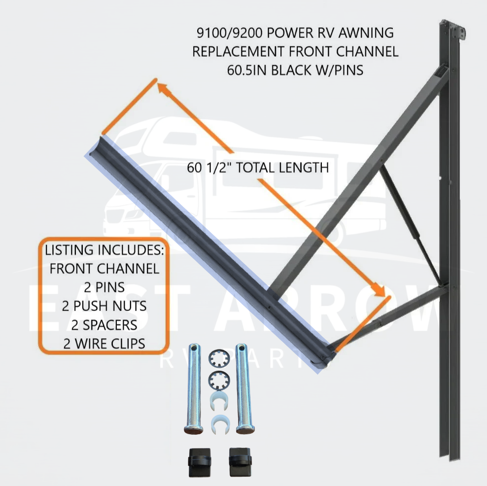 8952001.400UL  9100/9200 POWER RV AWNING REPLACEMENT FRONT CHANNEL 60.5IN BLACK W/PINS