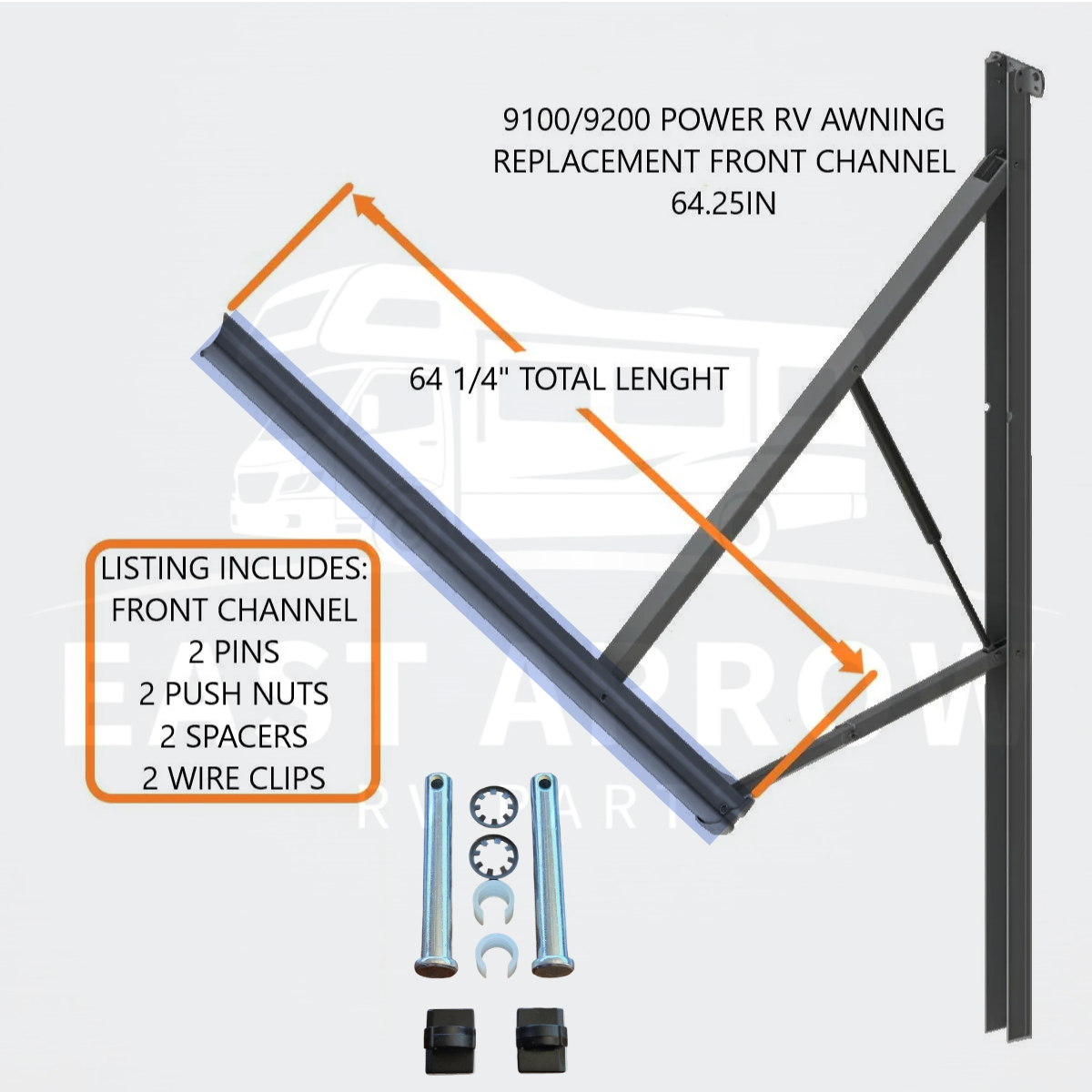 8952002.400UL 9100/9200-POWER RV AWNING REPLACEMENT FRONT CHANNEL 64.25IN BLACK