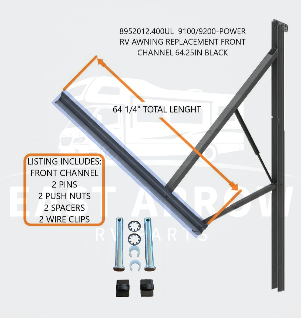 8952012.400UL 9100/9200-POWER RV AWNING REPLACEMENT FRONT CHANNEL 64.25IN BLACK