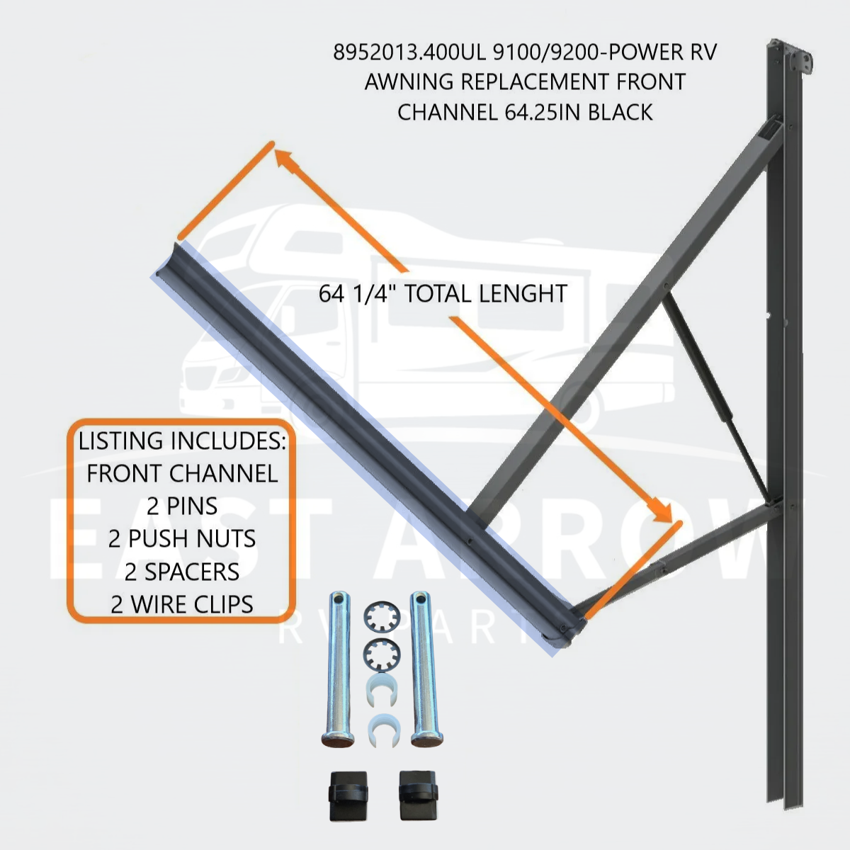 8952013.400UL 9100/9200-POWER RV AWNING REPLACEMENT FRONT CHANNEL 64.25IN BLACK