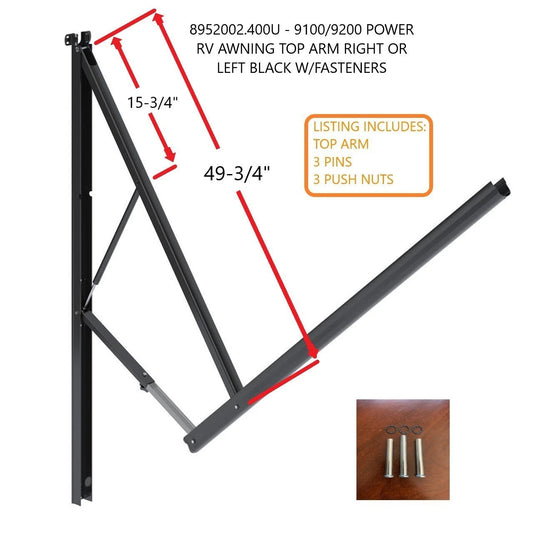8952002.400U - 9100/9200 POWER RV AWNING TOP ARM RIGHT OR LEFT BLACK W/FASTENERS